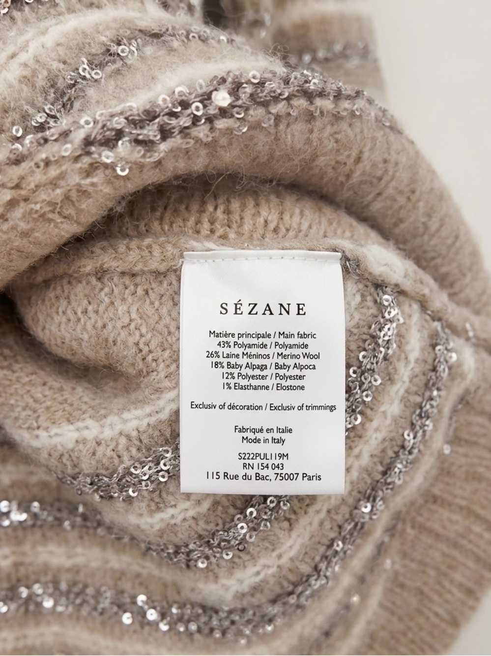 SEZANE ✨Hanane Sweater - Beige
Mottled Stripes Merino Wool - Picture 8 of 8